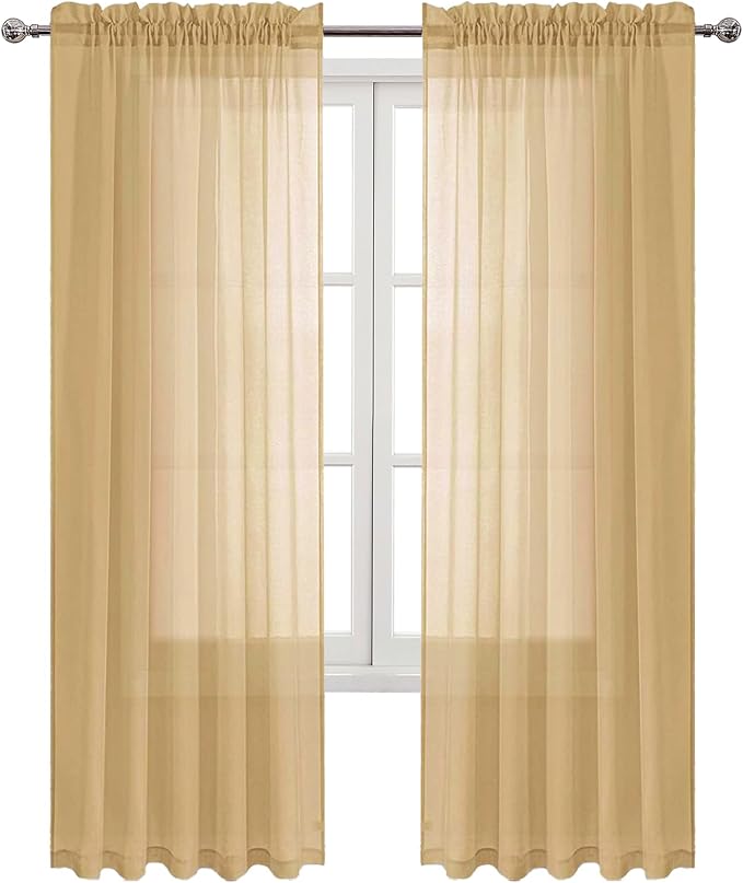 DWCN Taupe Sheer Curtains Semi Transparent Voile Rod Pocket Curtains - Image 9