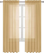 DWCN Taupe Sheer Curtains Semi Transparent Voile Rod Pocket Curtains - Image 9