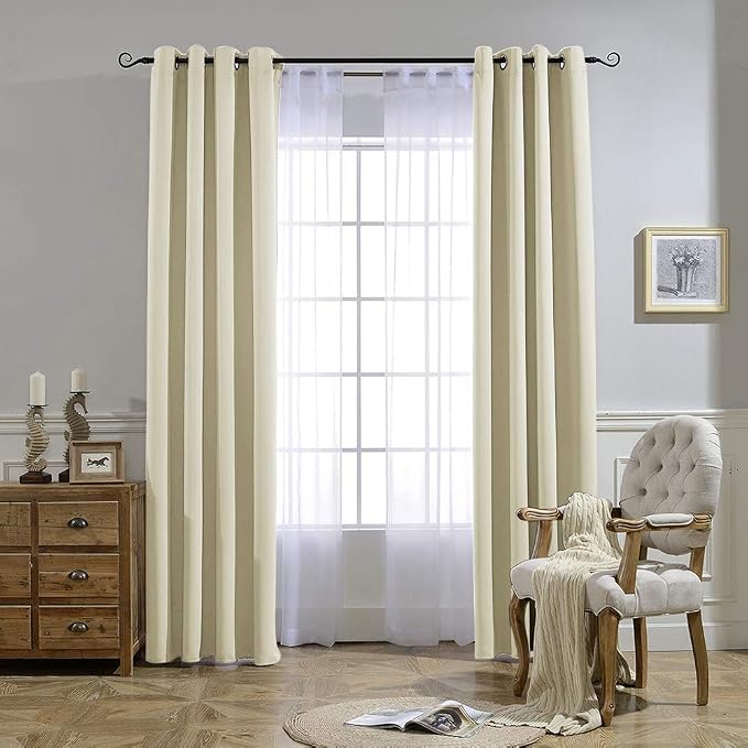 NICETOWN Beige Bedroom Curtains 72 inches Long, Grommet Room Darkening Thermal - Image 7