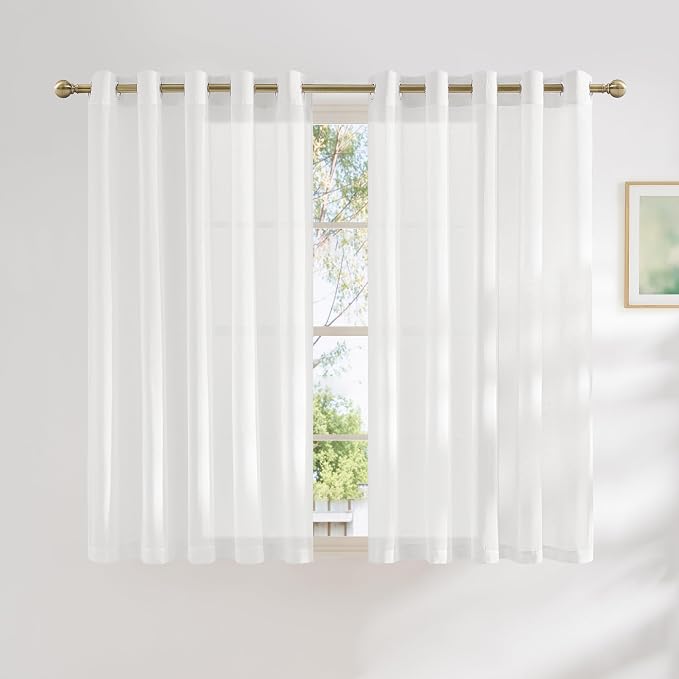 NICETOWN White Linen Sheer Bedroom Curtains 63 inch Length, Grommet Linen by NICETOWN