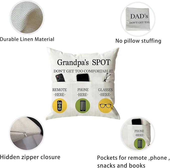 ONFAON Grandpa Gifts, Grandpa's Spot Throw Pillow Covers 18x18 Inch, Put Phone - Image 5