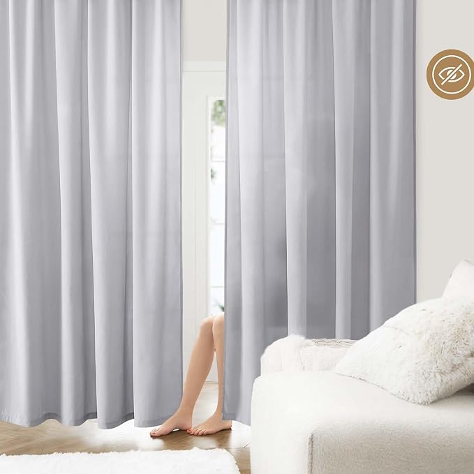 HOMEIDEAS Non-See-Through Light Grey Privacy Sheer Curtains, 52 X 63 Inches by HOMEIDEAS