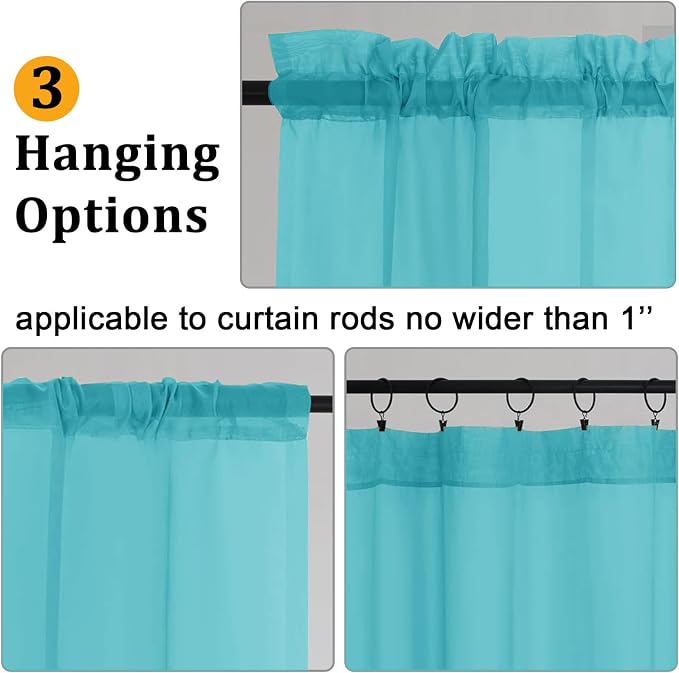 Gwine Turquoise Sheer Curtains for Living Room 45 inches Long, Short Voile - Image 4