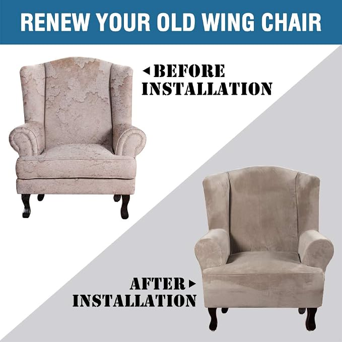 H.VERSAILTEX Wingback Chair Covers Velvet Plush Wing Chair Slipcover 1 Piece - Image 8