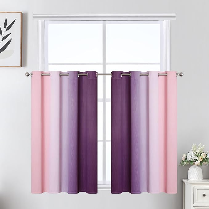 Estelar Textiler Pink and Purple Ombre Short Blackout Curtains 36 Inch Long - Image 2