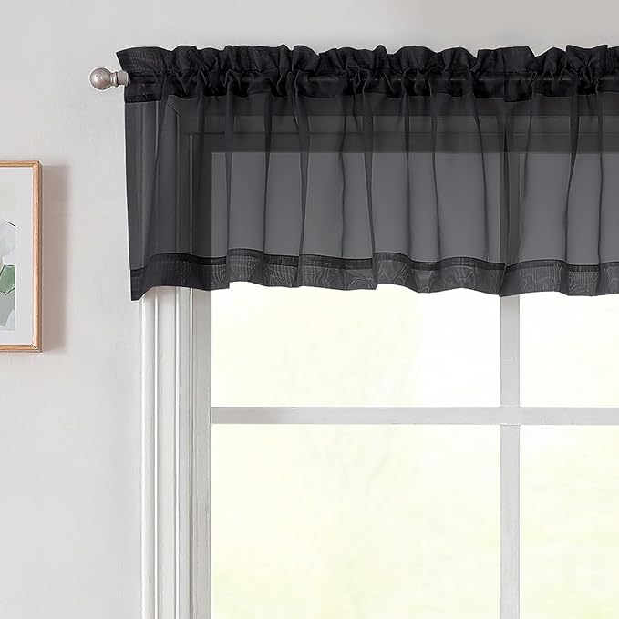 Black Valances for Windows, Modern Solid Mini Small Window Curtains for Cafe by WelvetBLK