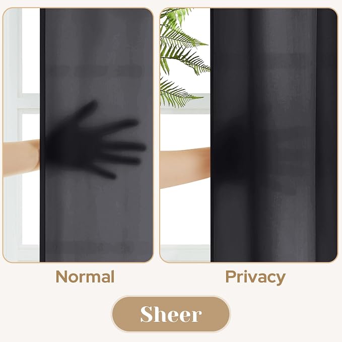 HOMEIDEAS Halloween Non-See-Through Black Privacy Sheer Curtains, 52 X 45 - Image 3
