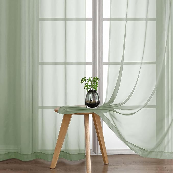 Green Sheer Curtains 216 Inches Long, Extra Long Light Filtering Modern Scarf - Image 7