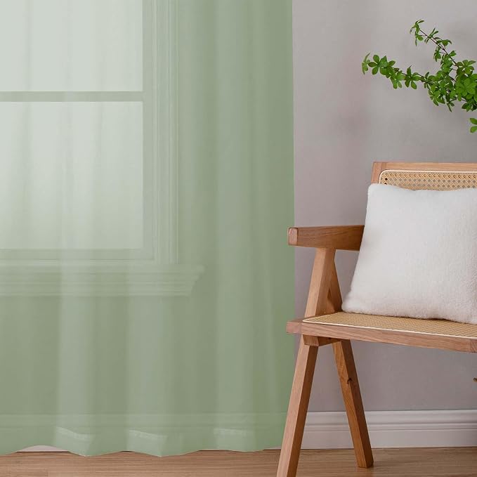 Sheer Sage Green Curtains for Bedroom Living Room 63 Inch Length 2 Panels - Image 9