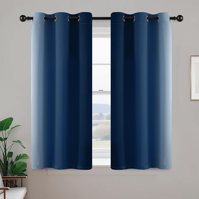 Yakamok Blue and Greyish White Ombre Curtains, Room Darkening Gradient Color - Image 2