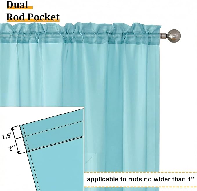 Aiyufeng Aqua Sheer Curtains 72 Inch Length 2 Panels Set, Light Filtering Airy - Image 3