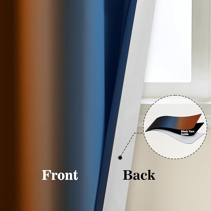 Yakamok Blackout Ombre Dark Blue and Burnt Orange Curtains-Gradient Room - Image 4