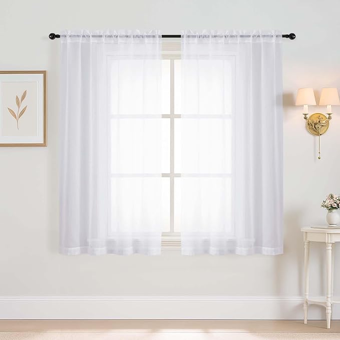 White Window Sheer Curtains 54 inch Length, Soft Airy Light Filtering Sheer by Home