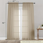 Taupe Sheer Curtains for Bedroom Living Room 96 Inches Long 2 Panels, Modern - Image 2