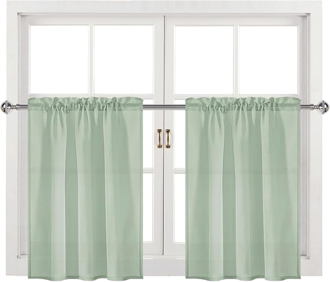 DWCN Bean Green Sheer Curtains for Kitchen Windows - Image 9