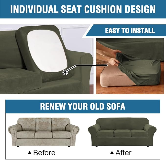 H.VERSAILTEX Modern Velvet Plush 4 Piece High Stretch Sofa Slipcover Sofa Cover - Image 6