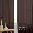 OVZME Brown Sheer Curtains 108 Inches Long, Light Filtering Semi Transparent - Image 4