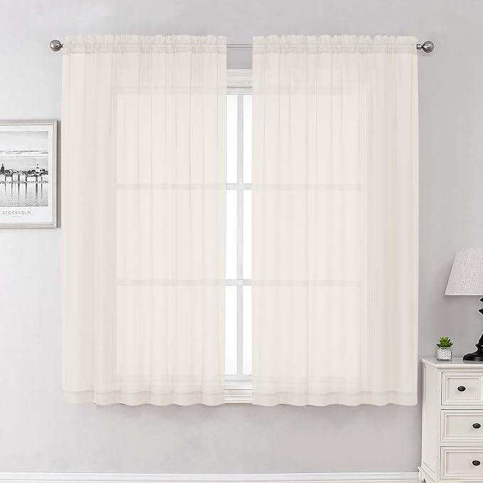 Lecloud Ivory Sheer Curtains 63 Inch Length 2 Panels Set, Rod Pockets Voile by Lecloud