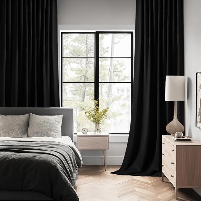 MIULEE Black Back Tab Blackout Curtains 104 Inch Length 2 Panels Set - Image 2