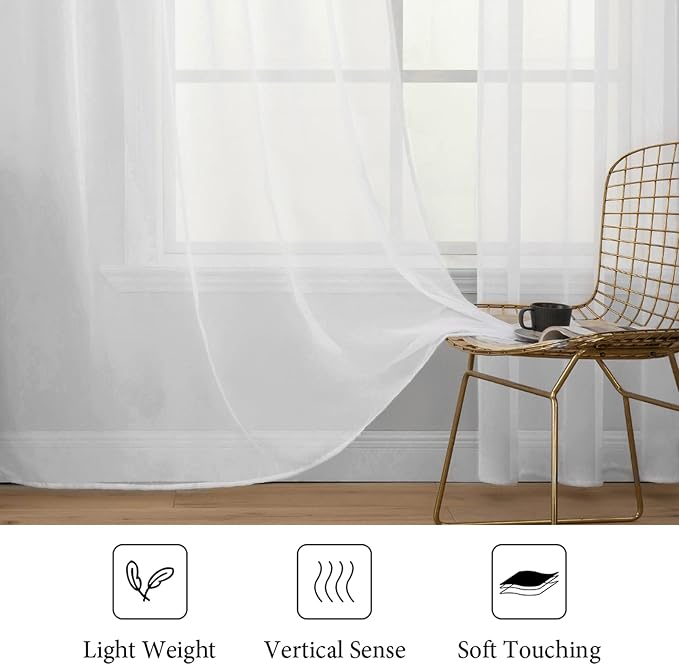 MIULEE White Sheer Curtains 96 inches Long Window Curtains 2 Panels Solid Color - Image 5