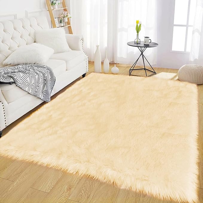 Latepis Yellow Rugs for Living Room Faux Sheepskin 5x6.7 Fuzzy Rugs Washable by Latepis