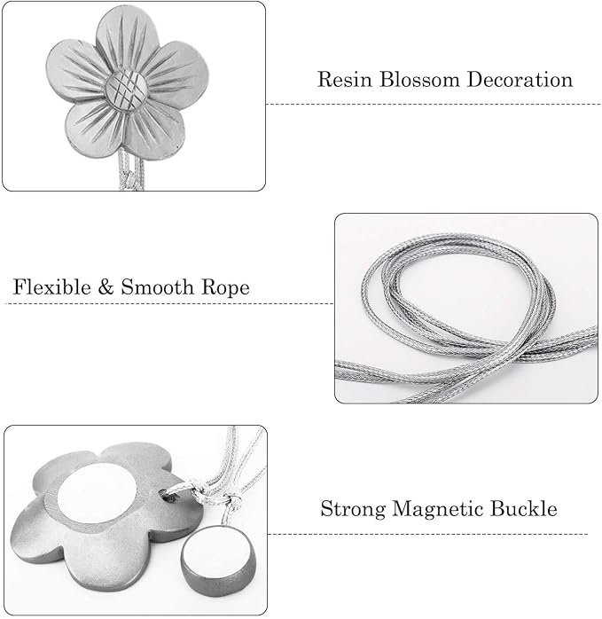Lewondr Vintage Magnetic Curtain Tieback, 1 Pair Resin Flower Curtain Drapery - Image 3