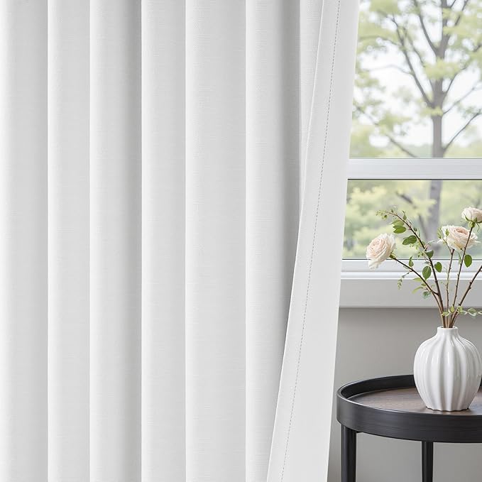96 inch long Linen blackout curtains 2 Panels 100% Black out Linen texture - Image 4