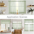 Light Green Kitchen Curtains 30 Inch Length Tier 2 PCS, Solid Soft Airy Half - Image 6