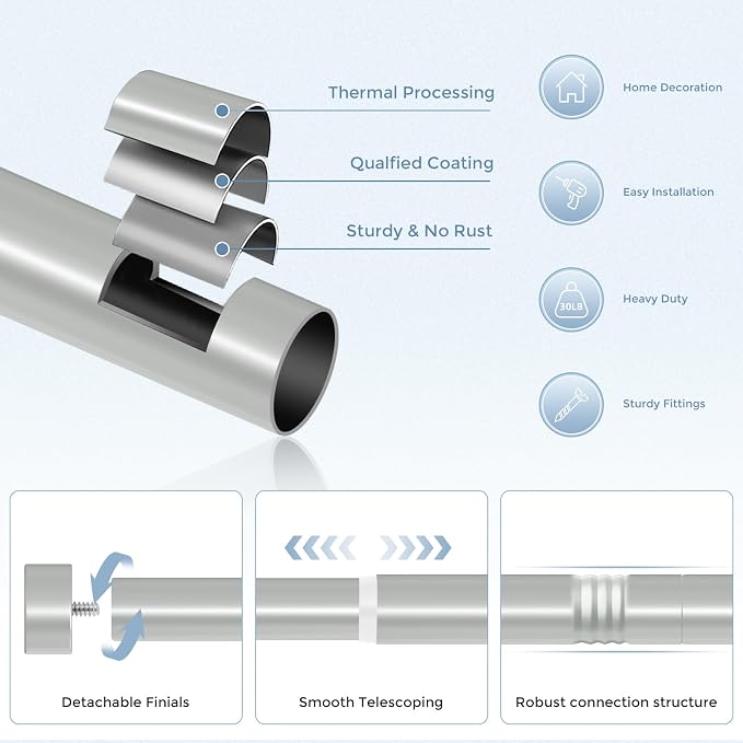 VOIIY Silver Curtain Rods for Windows 28 to 48 Inch, Size:30-60 Inch, Antique - Image 7