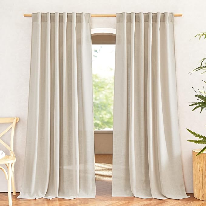 NICETOWN Beige Linen Curtains 84 inches Long, Rod Pocket & Back Tab Flax Linen by NICETOWN