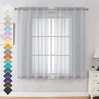 OVZME Light Grey Sheer Curtains 63 Inches Long 2 Panels by OVZME