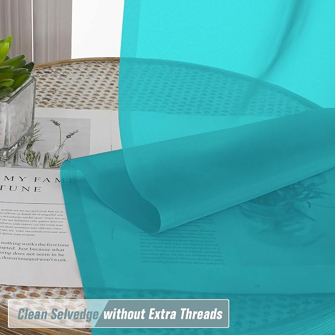 Turquoise Window Sheer Curtains 45 Inches Length, Voile Short Curtains - Image 2