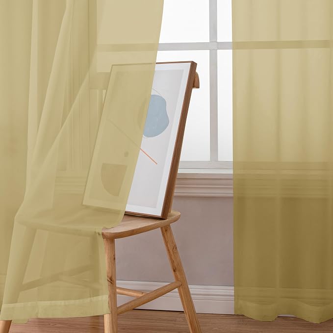 Simplebrand Gold Sheer Curtains, 2 Panels Set - Image 3