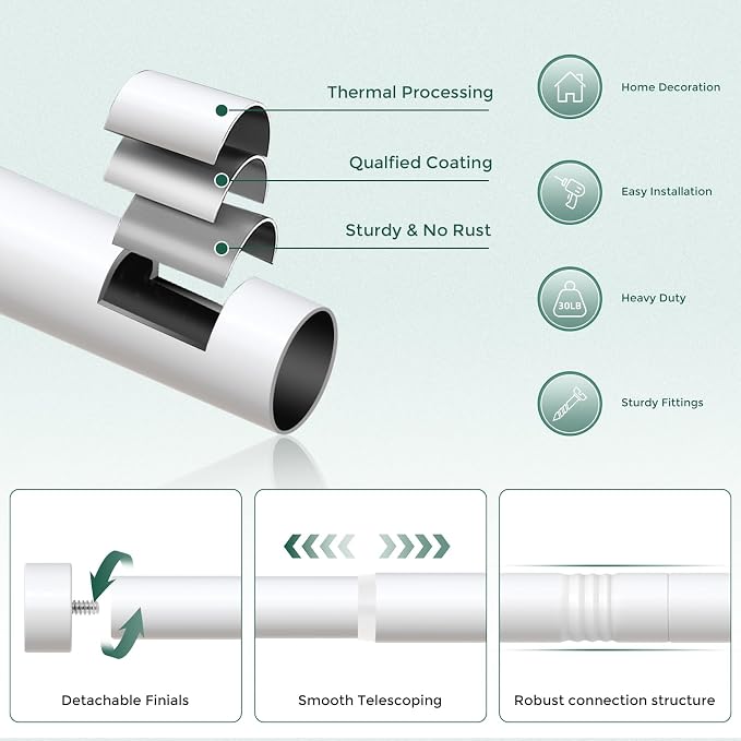 VOIIY 2 Pack Curtain Rods for Windows 28 to 48 Inch, Modern Adjustable Heavy - Image 7