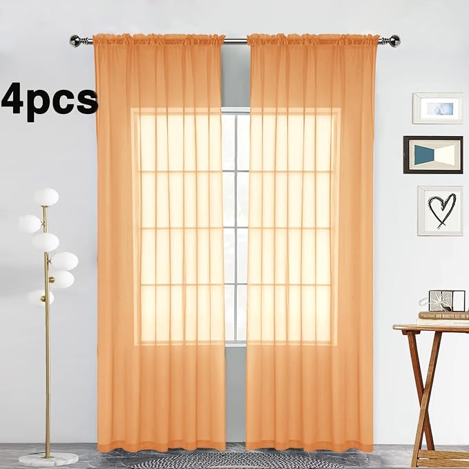 SpaceDresser Beige Sheer Curtains 4 Panels Rod Pocket Semi-Sheer Curtain 45 - Image 2