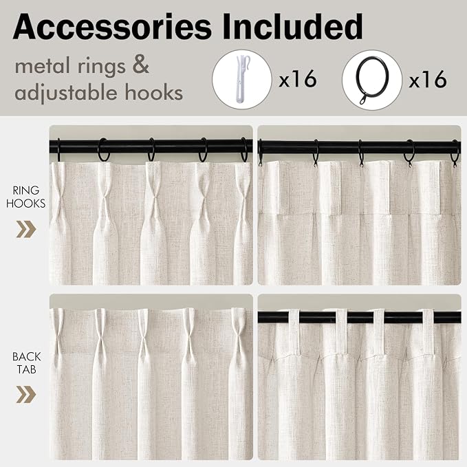 MIULEE Pinch Pleated Thick Linen Curtains 94 Inches Long 2 Panels - Image 8
