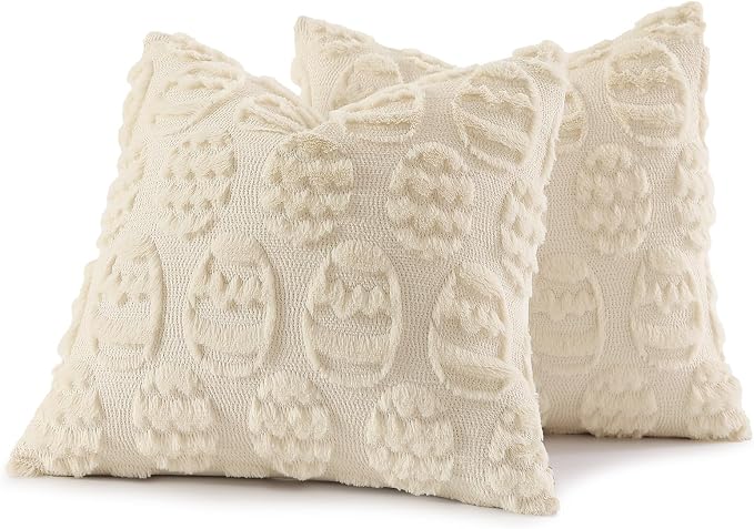 decorUhome Easter Beige Egg Pillow Covers 16x16 Inch Set of 2, Soft Plush Faux - Image 7