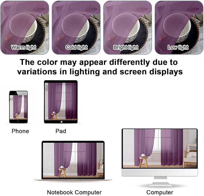 OWENIE Plum Sheer Curtains, Sheer Curtains 84 Inches Long 2 Panels Set - Image 5