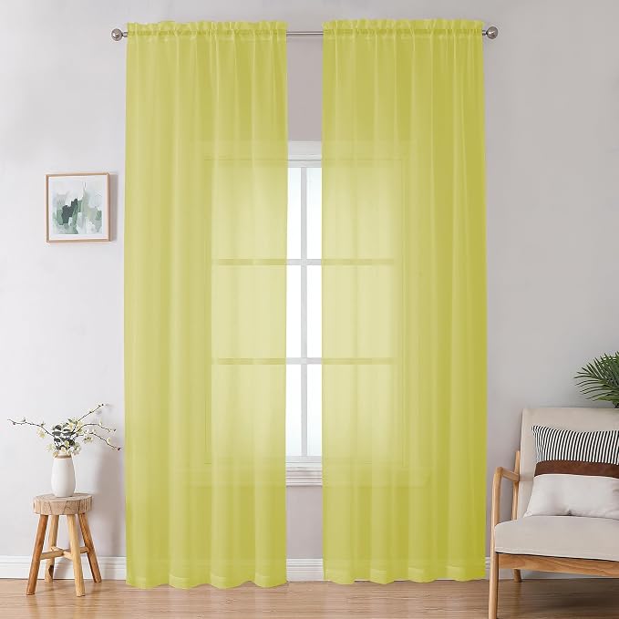 OWENIE Lemon Sheer Curtains for Bedroom Living Room 96 Inches Long 2 Panels Set by OWENIE