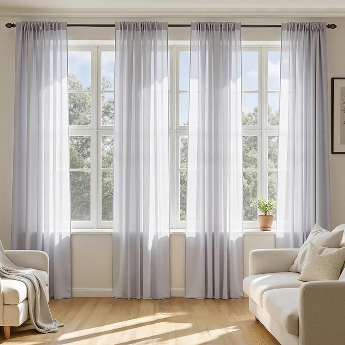 MIULEE Greyish Lilac Sheer Curtains 96 Inches Long, 4 Panels Set, Rod Pocket by MIULEE