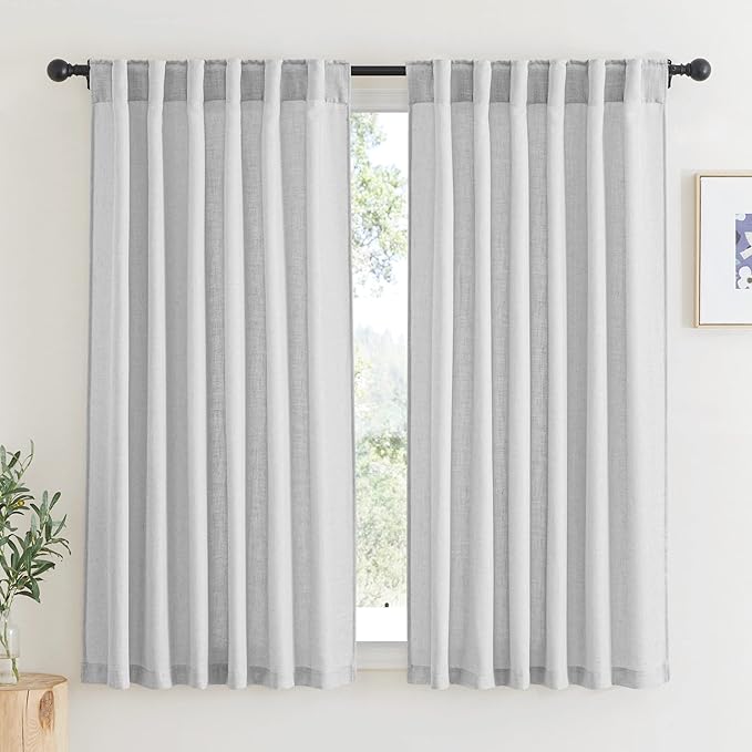 RYB HOME Linen Textured Curtains Semi Sheer Window Curtains Light Filtering by RYBHOME