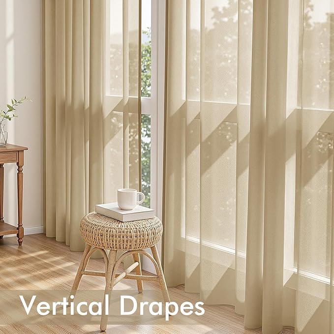 MIULEE Beige Sheer Curtains 96 Inches Long, 4 Panels Set, Rod Pocket Voile - Image 5