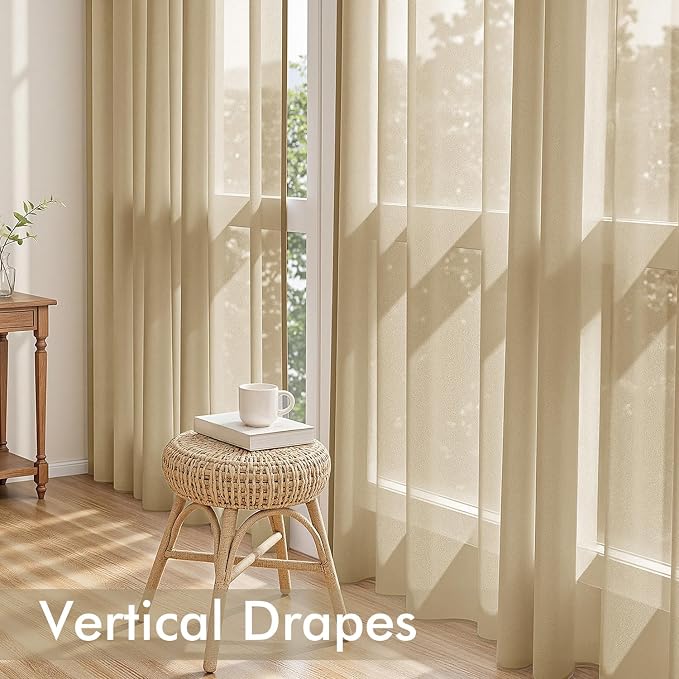 MIULEE Beige Sheer Curtains 63 Inches Long, 4 Panels Set, Rod Pocket Voile - Image 5