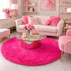 Hot Pink Round Rug 4Ft for Girls Bedroom, Fluffy Circle Area Rugs for Kids Room - Image 3