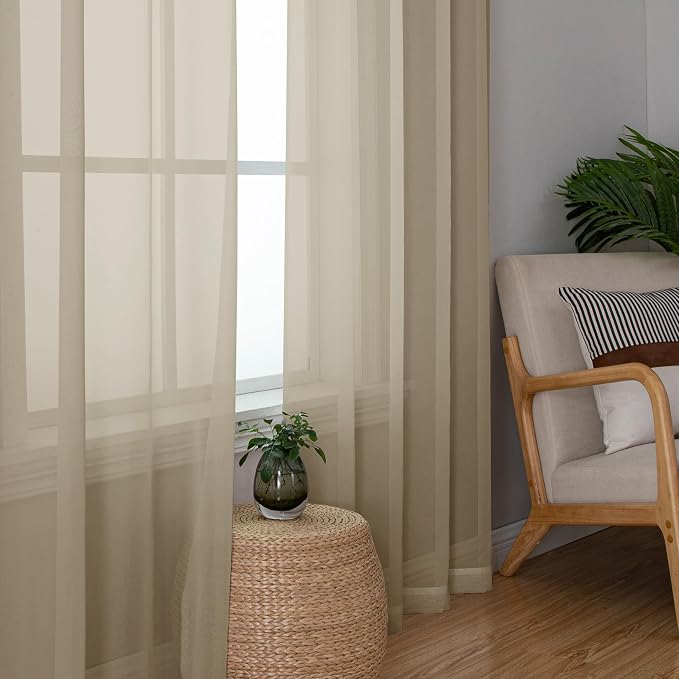 Lecloud Taupe Sheer Curtains 72 Inch Length 2 Panels, Light Filtering Soft - Image 4