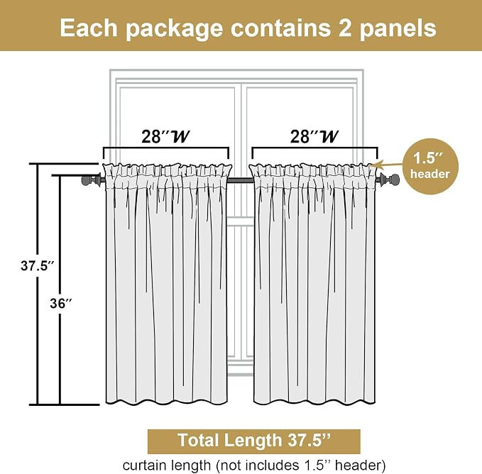 Lecloud Leia Black Sheer Kitchen Curtains 36 Inch Length 2 Panels, Jacquard - Image 3