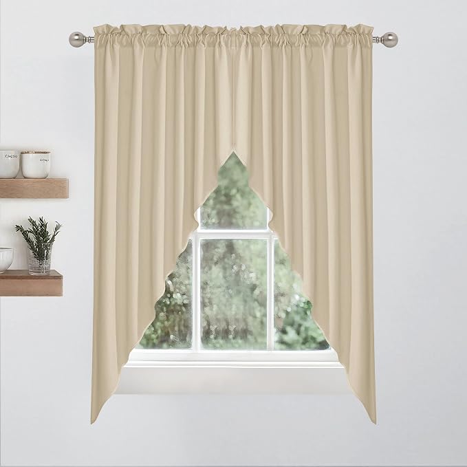 RYB HOME Short Kitchen Valances Thick Faux Linen Blended 2 Panels, Privacy - Image 6