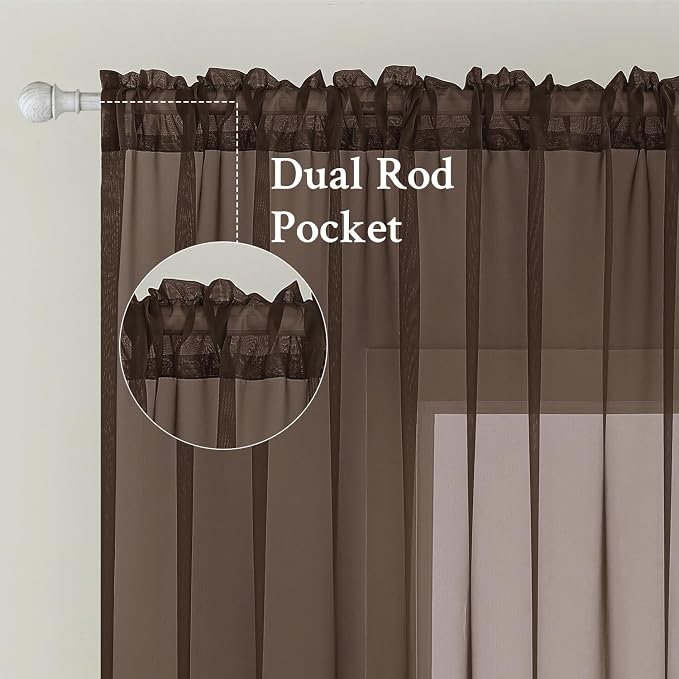 MIULEE Chocolate Brown Sheer Curtains 90 Inches Long 2 Panels, Light Filtering - Image 2