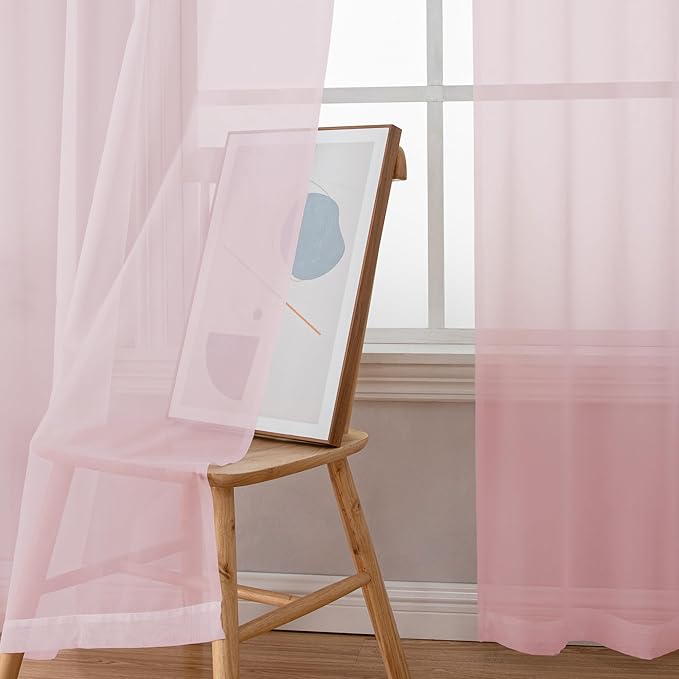 OWENIE Sheer Curtain 72 Inches Long 2 Panels Set, Elegant Airy Transparent Rod - Image 3