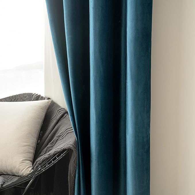MIULEE Blue Velvet Curtains 72 Inches Length Blackout Curtains Thermal - Image 6